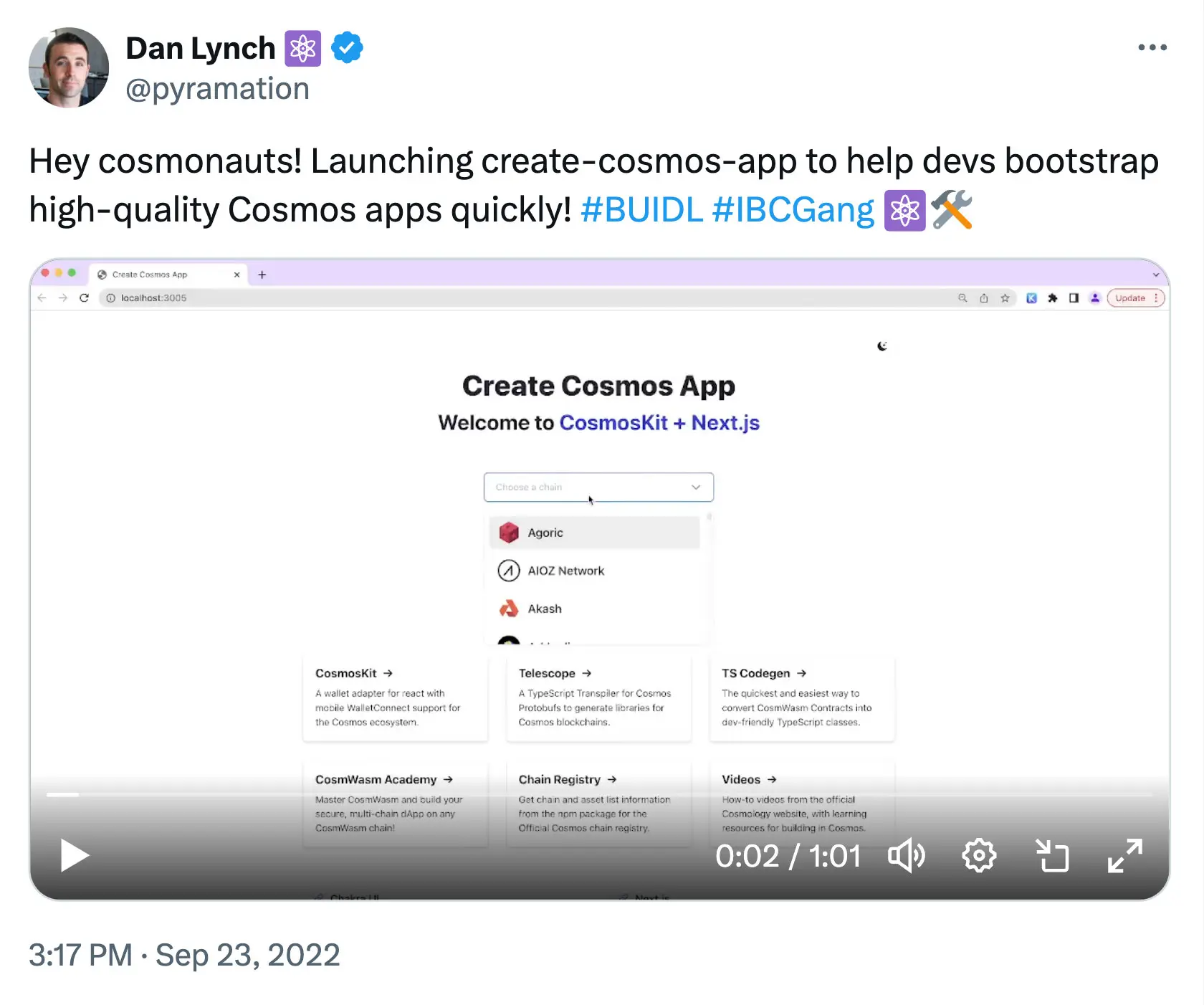 Create Cosmos App Launched