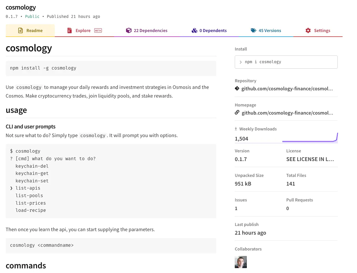 First Commit to Cosmology CLI